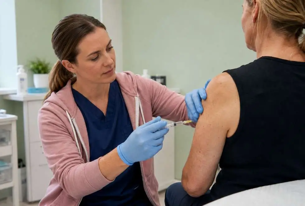 Female clinician in scrubs giving an injection for Health Builders Prolozone treatment education in Annandale